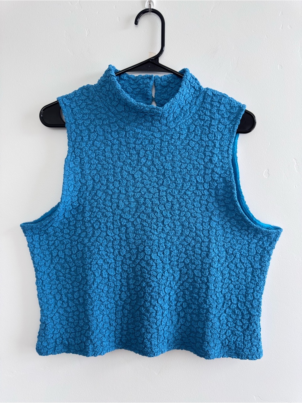 NWT Anthropologie Blue Tassel Popcorn Texture Crop Tank Top Turquoise XL Artsy